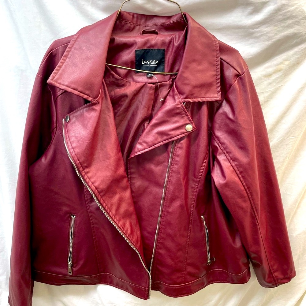 Love Star faux leather Burgundy zip front Jacket ladies sz 2x
